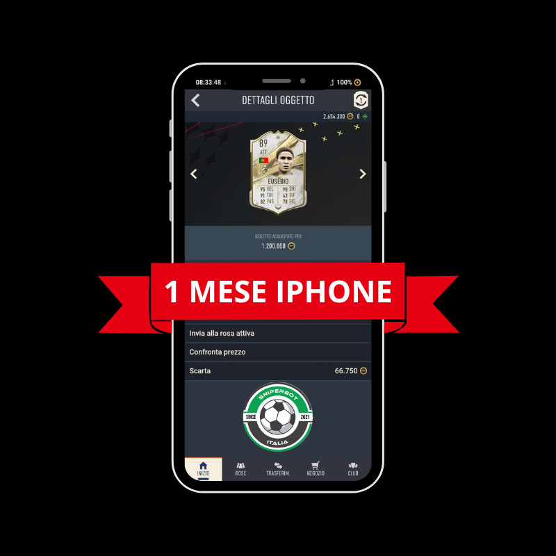 SNIPERBOT WEBAPP (TELEFONO IPHONE) FC25 PER 1 MESE DI PROVA